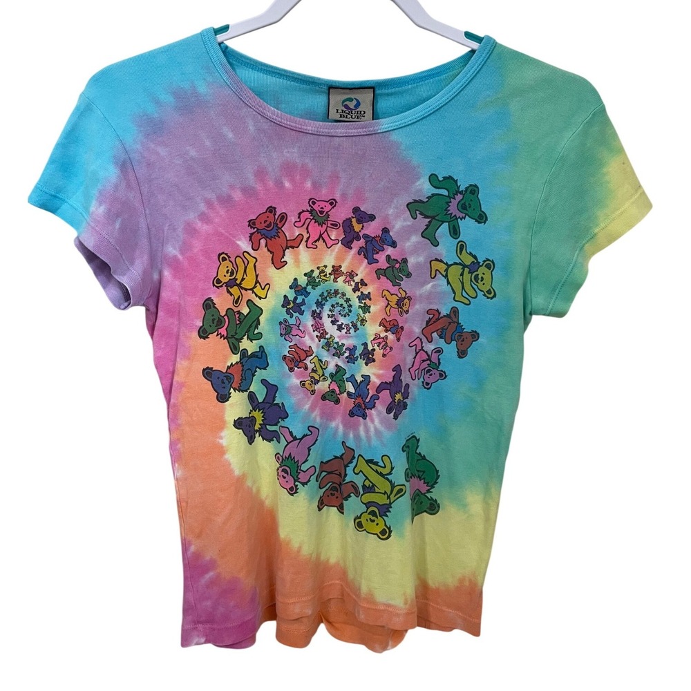 Liquid Blue Vtg 1997 Grateful Dead Tie Dye Dancing Bears Baby Tee Womens L